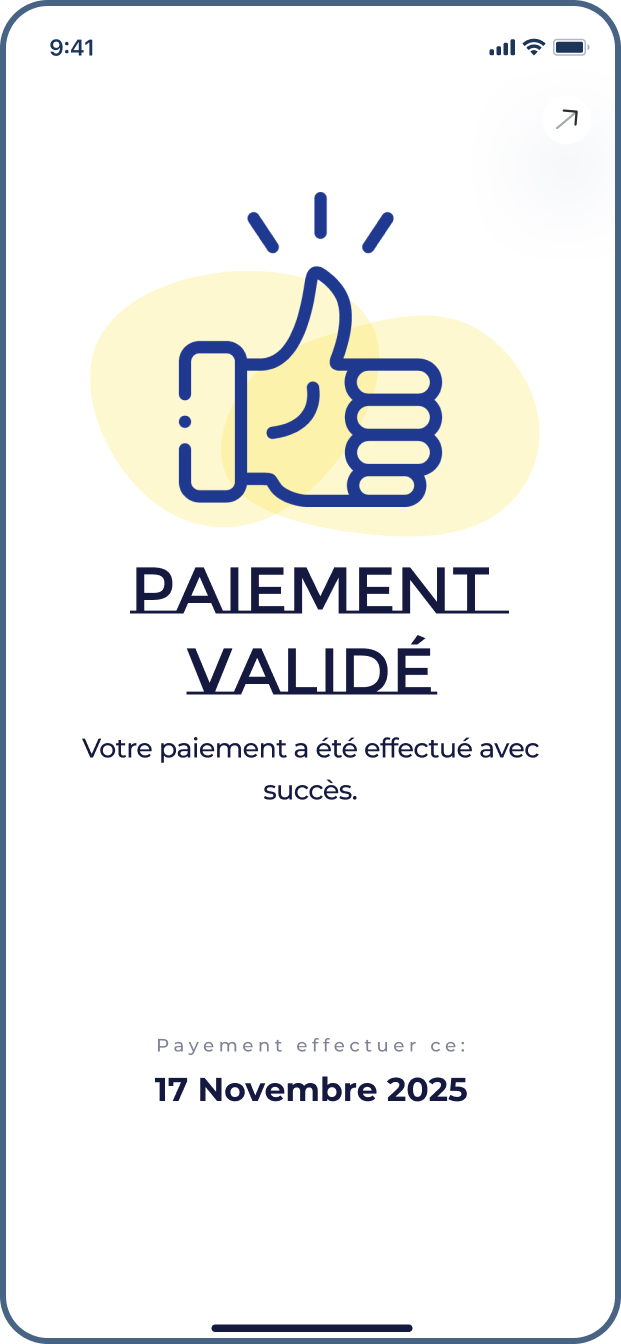 Confirmation de paiement dans l'application